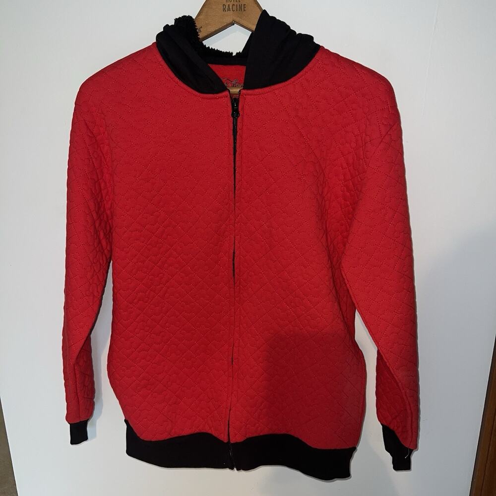Mickey Mouse Hoodie Girls Large XL Red Quilted Full Zip Jacket Coat Disney